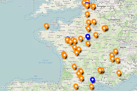 capture d'écran de la carte de France des parcours sport et nature